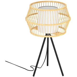 Eglo Tischleuchte , Naturfarben, Schwarz, Weiß , Holz, Metall, Textil , Bambus , rund , 56 cm , Kippschalter , Lampen & Leuchten, Leuchtenserien