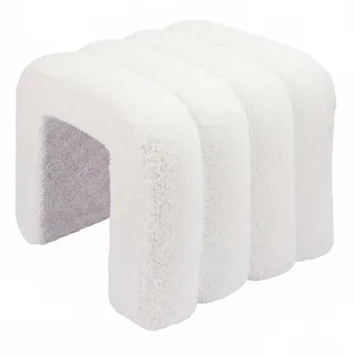 Relaxdays Teddyfell Hocker, gepolstert, HxBxT: 40x40x40 cm, geriffelt, Bouclé Sitzhocker, Schlafzimmer, Wohnzimmer, weiß