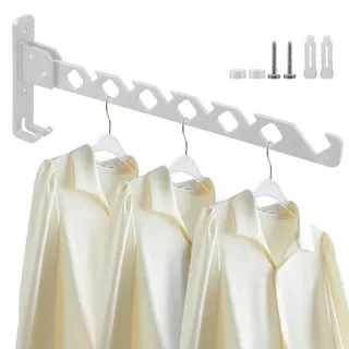 Lxoraziy Kleiderstange Wand, Aluminium Kleiderbügel mit Kleiderhaken, Klappbar Wand Kleiderständer, für Schlafzimmer Badezimmer Balkon(Weiß)