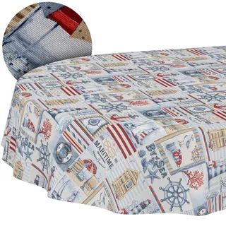 Tischdecke abwaschbar Tischtuch Lotuseffekt pflegeleicht aus Baumwolle Polyester schmutzabweisend Outdoor Gartentischdecke Maritim Oval 220x140cm