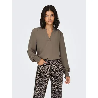 Only Blusenshirt »ONLMETTE V-NECK LS SMOCK TOP NOOS WVN«, braun