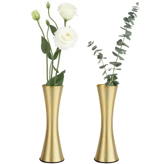 Vixdonos 17 cm große, messingfarbene Metallvase, kleine Blumenvasen, 2er-Set, Moderne dekorative Vase für Heimdekoration, Hochzeit oder Geschenk (Gold)