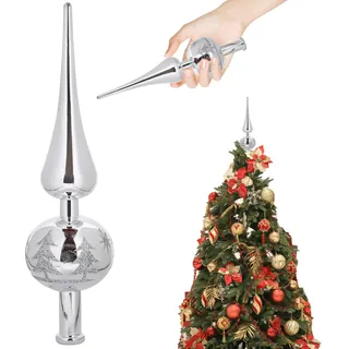 KERANEET Weihnachtsbaum Spitze Silber - Christbaum Spitze für Tannenbaum - Christmas Tree Topper Baumspitze für Feiertagsdekoration oder Heimdekoration