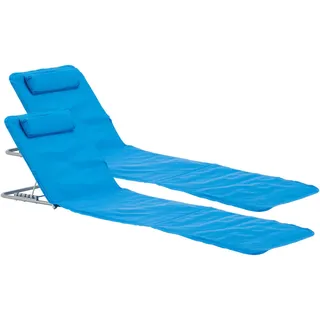 [en.casa] Strandmatten-Set 2 Tlg. Cellorigo , Blau , Textil, Metall , 160x42x49 cm , Gartenmöbel, Gartenliegen
