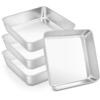HaWare Quadratische Auflaufform 4er Set, Edelstahl Klein Eckig Kuchenform Backform, Ideal für Lasagne/Brownie/Kuchen, Gesund & Spülmaschinenfest - 15 x 15 x 5cm