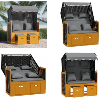 vidaXL Strandkorb mit Kissen Poly Rattan Massivholz Schwarz Anthrazit - Strandkorb - Strandkörbe - Sonnenliege - Strandliege - Schwarz