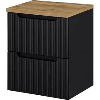 [en.casa] En.Casa, Waschbeckenunterschrank, Waschtischunterschrank Skelbolu 50x60x40 cm Schwarz/Eiche