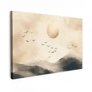 MuchoWow Leinwandbild Landschaft - Japandi - Vogel Wanddeko 90x60 cm , Textil , Rechteckig , 90x60 cm , FSC 100% , gerahmt , Bilder & Rahmen, Bilder, Leinwandbilder