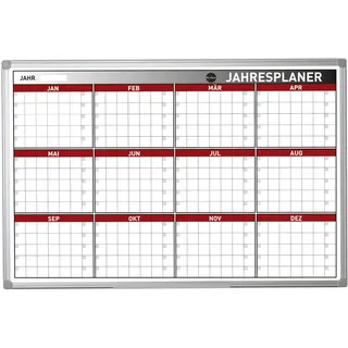 Bi-Office Earth - Umweltfreundliches Planungstafel, Magnetischer Jahresplaner mit 12 Monaten, mit Aluminiumrahmen, Trocken Abwischbar Jahreskalender, 90 x 60 cm