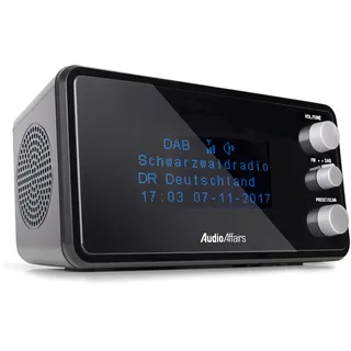 AudioAffairs Digitaler Radiowecker DAB+ | UKW/FM | dimmbares Display | Wecker mit Radio oder Alarmton | Snooze Funktion und Einschlafautomatik, DR 010, Schwarz, Standard