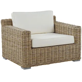 Beliani Gartensessel Rattan 112 x 70 x 90 cm Cremeweiß mit Kissen