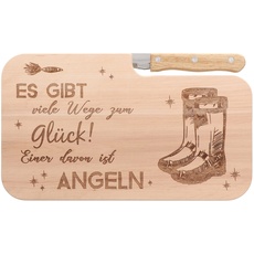 Spruchreif · Brotzeitbrett mit Messer · Brotzeitbrett mit Gravur · Holzbrett mit Messer · Geschenke für Angler · Outdoor Geschenke · Angler Frühstück