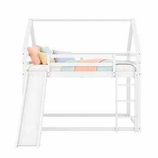 Stilvora Etagenbett 140/200 cm & 140/200 cm in Weiß Kinderbett mit Rutsche und Leiter im Haus-Design , Holz , 140x200 cm , Babymöbel & Kindermöbel, Kinderzimmer & Jugendzimmer, Stockbetten