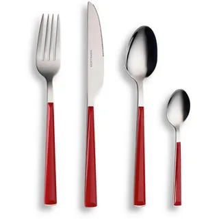 Echtwerk Besteckset , Rot, Silberfarben , Metall , 16-teilig , ergonomischer Griff, rostfrei, lebensmittelecht , Besteck, Besteck-Sets