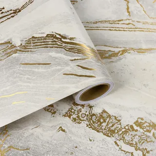VaryFloral Marmor Tapete 30cmx300cm Selbstklebende Tapete Matt Marmor Folie Gold Beige Möbelfolie Selbstklebend Marmoroptik Wandtapete Verdickt Wasserfest Folie Arbeitsplatte Badezimmer Schublade