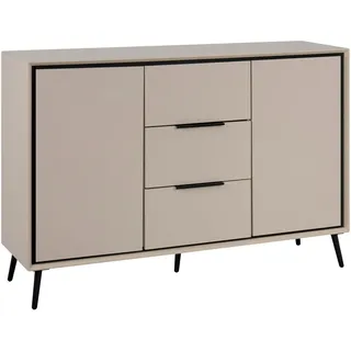 Livetastic Kommode, Schwarz, Sand, Metall, 4 Fächer, 3 Schubladen, 135x90x38 cm, Wohnzimmer, Kommoden & Sideboards, Kommoden
