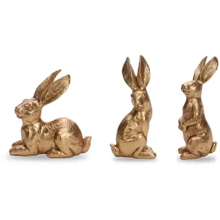 DN DECONATION Osterhasen Figuren Set aus Harz, Goldene Osterdeko für Frühlings Tischdekoration, 3-teilige Fensterbank Deko Osterdekoration und Ostergeschenke, Oster Deko Innen