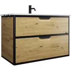 Burgbad Vry Keramik-Waschtisch mit Waschtischunterschrank, offenes Fach, 930x600x496mm, SGUX093, Farbe: Eiche Dekor Urban