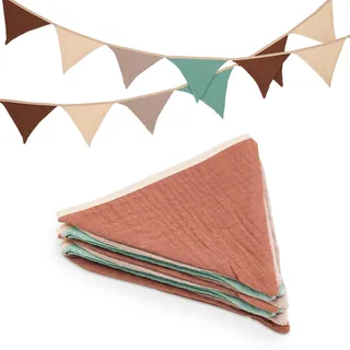 jijAcraft Wimpelkette Kinderzimmer, Doppelseitig Stoff Wimpelkette aus Musselin Baumwolle, 2,8M Grau-Grün Stoffgirlande, Kinder Kinderzimmer Deko, für Hausbett, Babybett, Kinderbett, Wanddeko