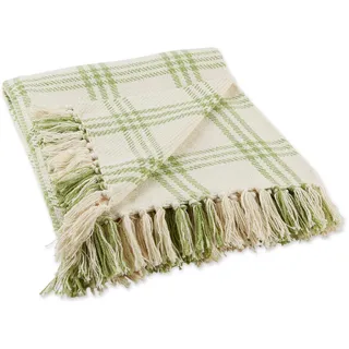DII Green & White Plaid Rectangular Cotton Decorative Throw 50" x 60" Baumwoll-Fransen-Überwurfdecke, Weiß/Antikgrün, 50x60