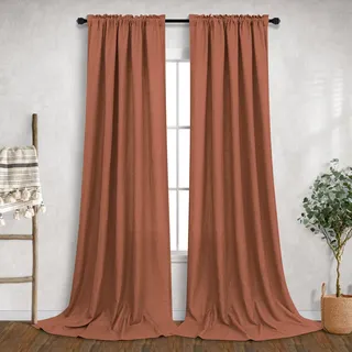 mrs.naturall Terrakotta-Vorhänge, 274 cm lang, für Wohnzimmer, 2 Paneele, Set mit Stangentaschen, leicht, luftig, fließend, halbtransparent, Leinen-Vorhänge, Lichtfilter, Rostvorhänge für Terrasse, Schiebetür,