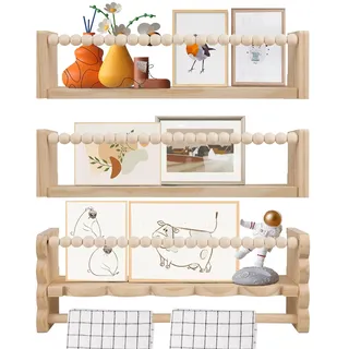 Nastopee 3er Set Kinder Bücherregal Wand,Mehrschichtiges Kinder Bücherregal Wand, 40cm Montessori Regal Kinderzimmer, aus Massivholz, für Bücher Spielzeug Aufbewahrung Organisation