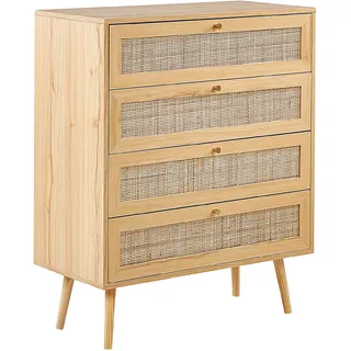 Beliani Rattan-Kommode 4 Schubladen 120 x 80 x 40 cm hellbraun / gold