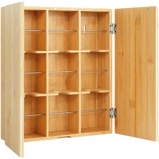 Relaxdays Teebox, 9 Fächer, Bambus, HBT: 31 x 26,5 x 7 cm, Aufbewahrung Teebeutel, Kaffeepads, Wandmontage, Natur/Silber