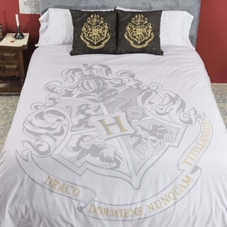 Belum Bettbezug Harry Potter, Bettbezug mit Knöpfen 100% Baumwolle, Modell Hogwarts Grey für 105 cm Bett (180 x 220 cm)