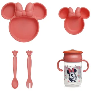 Thermobaby Disney Minnie Kindergeschirr-Set – unterteilter Teller – Schüssel – Löffel – Gabel und Tasse 360° – lustiges und praktisches Design für Babymahlzeiten