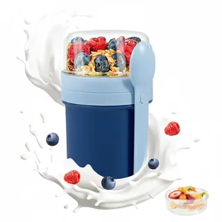 Müslibecher To Go, 450 ml + 250 ml, Joghurtbecher To Go, auslaufsicherer Mepal Müslibecher mit Löffel und Soßenbehälter, BPA-freie Frühstücksbox, Crunch Cup für Kinder und Erwachsene, Blau