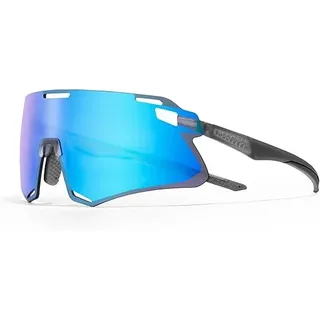 ROCKBROS Fahrradbrille TR90 Rahmen Polarisiert Sportsonnenbrille Für Herren Damen MTB Rennrad Laufen Angeln Winddicht Dunkelgrau Weiß Blau - Dunkelgrau, Blau