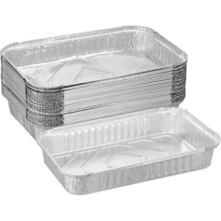 Relaxdays Aluschalen, 25er Set, B x T: 31 x 21 cm, eckige Grillschalen, Tropfschalen indirektes Grillen, Silber