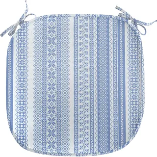 ABAKUHAUS nordisch Polster für Esszimmerstühle, Geometrische Chevron Blume, Dekoratives wasserfestes Kissen mit Riemen für Küchensitze, 40 cm x 40 cm, Hellblau und Blau