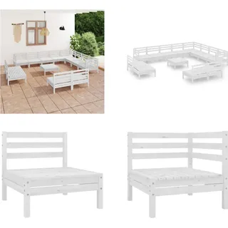 vidaXL 13 tlg. Garten Lounge Set Massivholz Kiefer Weiß - Garten-Lounge-Set - Outdoor-Lounge-Set - Holzsofa - Holz Gartensofa - Weiß