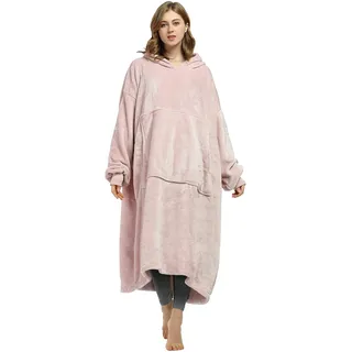 Catalonia Classy Oversize Hoodie Decke mit Ärmeln, Warm Kuscheldecke Geschenk für Frauen Herren, Übergröße Kuschelpullover mit Kapuze Flauschig Decke zum Anziehen, Rosa