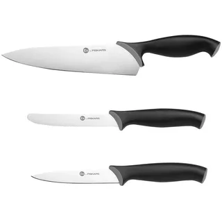 Fiskars Messer-Set (3-teilig), Kochmesser groß, Gemüsemesser, Tomatenmesser, Klingenlängen: 21 cm, 11 cm, 11,5 cm), Essential, Edelstahl/PP-Kunststoff, Schwarz, 1081134
