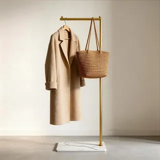BUZUEY Kleiderständer mit Marmorfuß,Freistehende Garderobe aus Metall,Moderner Minimalistischer Kleiderständer für Schlafzimmer,Flur,Kleine Räume,Boutique Display (Gold)
