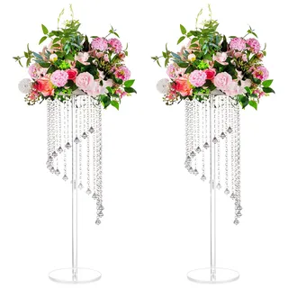 Nuptio Acryl Vasen Hochzeit Mittelstücke - 2 Stück 80cm Hoch Klare Geometrische Blume Vase Stehen für Kristall-mittelstück Tischdekorationen - Spalte Blumen Display Steht für Hochzeiten Party