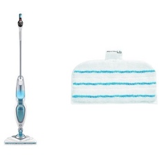 Black & Decker Dampfreiniger Steam Mop Deluxe FSM1630 | Stehender Dampf Mop für versiegelte Hartböden + Microfaser-Pad (für alle Dampfbesen, waschmaschinenfest, einfach mit dem Fuß lösbar, 2 Stück)