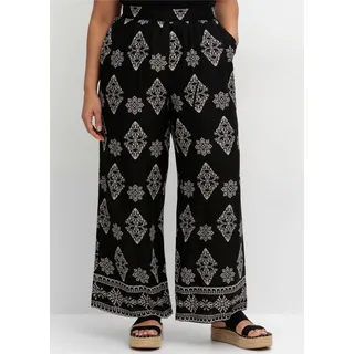 Schlupfhose SHEEGO BY JOE BROWNS, Damen, Gr. 48, Normalgrößen, schwarz (schwarz, gemustert), 100% Viskose, gemustert, Hosen Schlupfhose