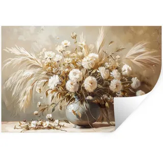 MuchoWow Wandtattoo Blumen - Vase - Stilleben - Beige 120x80 cm , Creme , Kunststoff , 120x80x0.1 cm , Tapeten & Wandverkleidungen, Wandtattoos & Sticker