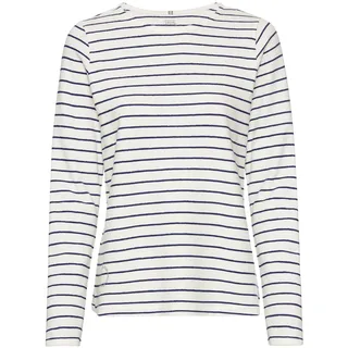 camel active Damen Gestreiftes Langarmshirt aus Reiner Baumwolle Weiß-Blau, Womenswear-XS