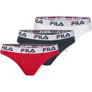 Brasilslip FILA "WOMAN BRAZILIAN SLIP", Damen, Gr. L, bunt (weiß navy rot), Obermaterial: 95% Baumwolle, 5% Elasthan, unifarben, körpernah, Unterhosen Brasilslip, mit elastischem Logobund