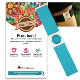 Diasticker® | Freestyle Libre 3 - Fixierband | Flexibel - Wasserfest - Starker Halt | Sensor-Schutz, Fixierung für Freestyle Libre Sensor | Halter: Weiß (Small: 18-25 cm, Türkis)