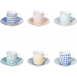 Villa d'Este Home Tivoli 1996 Set mit 6 Espressotassen 90 ml mit Untertasse aus Porzellan, Marea