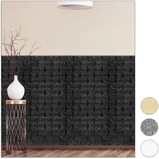Relaxdays Wandpaneele selbstklebend, 5er Set, dekorative Steinoptik, 3D Paneele, weich, PE-Schaumstoff, 78x70cm, schwarz
