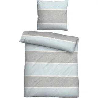 biberna Melange-Flanell Bettwäsche BLOCKSTREIFEN ciel 1x 155x220 cm + 1x 80x80 cm