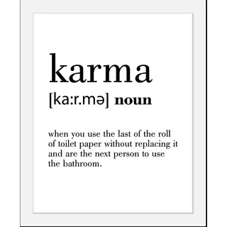 Queence "Karma", Motivationsbilder Schriftzug Schwarz-Weiß HD Premium Poster-Druck inkl. Holzrahmen, farbe rahmen: schwarz, farbe bild(er): bunt