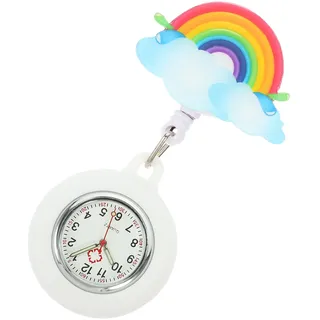 Hemobllo Uhr Krankenschwester Mit Clip Einziehbare Badge Watch Mit Regenbogen Muster Großes Zifferblatt Tragbare Pflegeuhr Für Krankenschwester Arzt Pflegepersonal Geschenk Für Frauen
